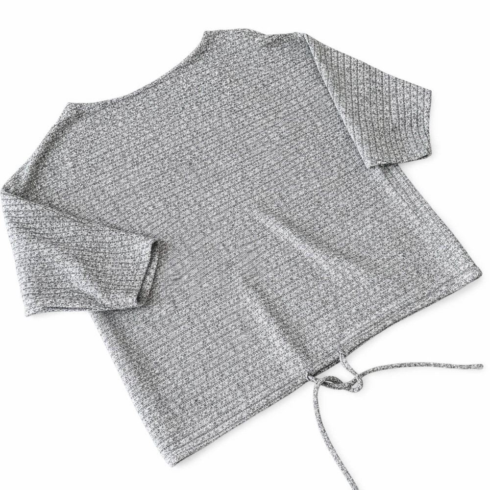 Charcoal Light Grey Textured Women's Light Sweater Front Tie Detail Medium